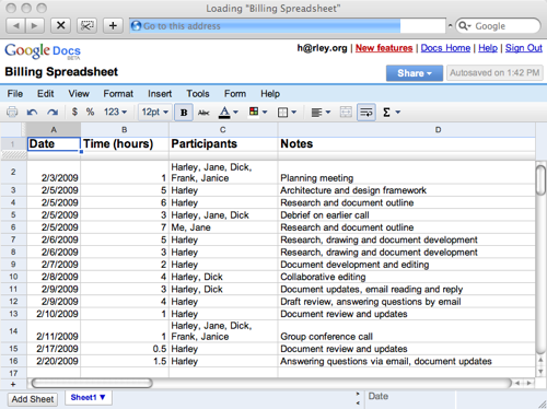 Billing Spreadsheet